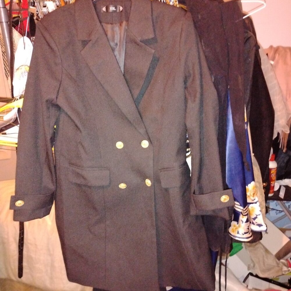 Women's Black Double Breasted Dress coat